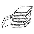 Stack of books. Scattered books. Closed book without a title. Vector illustration. Simple hand drawing icon Royalty Free Stock Photo