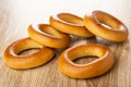 Scattered bread rings baranka on table Royalty Free Stock Photo