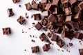 Scattered chocolate squares on a white background,. Generative Ai