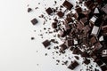 Scattered chocolate squares on a white background,. Generative Ai