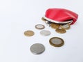 Belarusian coins on a white background of copper and alloys of metals. Folded with a stack. Saving. Stock for a rainy Royalty Free Stock Photo