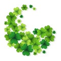 Scattered colorful clover leaves in a circle, shamrock background. Logo, icon. St. Patrick\'s day illustration Royalty Free Stock Photo