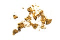 Scattered crumbs of homemade oatmeal raisin cookies isolated on white background Royalty Free Stock Photo