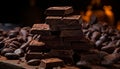 Scattered crushed dark chocolate pieces and whole cocoa beans on a culinary background Royalty Free Stock Photo