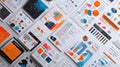 Scattered data analysis reports with charts and graphs, showcasing various statistical information Royalty Free Stock Photo