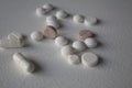 Scattered different pills and capsules Royalty Free Stock Photo