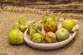 Scattered edible physalis with dry husk Royalty Free Stock Photo