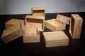 Scattered empty wooden boxes on floor. Royalty Free Stock Photo