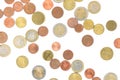 Scattered euro coins isolated on a white background