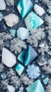 Scattered gems and flowers in turquoise, pink and blue shades. Wallpapers for the smartphone screen. The generated AI.