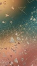Scattered geometric shapes and interconnected golden lines forming a network pattern on a gradient background of teal and peach Royalty Free Stock Photo