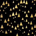 Scattered gold foil triangles on black seamless vector pattern. Abstract geometric background. Abstract mountain landscape in