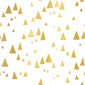 Scattered gold foil triangles on white seamless vector pattern. Abstract geometric background. Abstract mountain landscape in