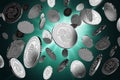 Scattered IOTA coins on a lighted background. Success concept