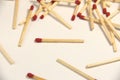 Scattered matches on a white background. Horizontal photo Royalty Free Stock Photo