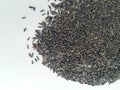 Scattered niger seed with shallow depth of field. Pile and heap of Black Color Uchellu/Gurellu. These seeds are used in masalas by Royalty Free Stock Photo