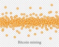 Scattered orange Bitcoin on transparent background