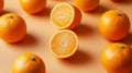 Scattered oranges of various sizes on the orange background pic Royalty Free Stock Photo