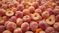 A scattered peaches background with copy space. Royalty Free Stock Photo