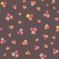 Scattered pink yellow ditsy flowers seamless vector background. Abstract floral pattern repeating texture. Scandinavian Royalty Free Stock Photo