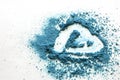 Scattered powder blue with a heart pattern on a white isolated background, top beauty make-up