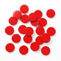 Scattered red circular objects on white background Royalty Free Stock Photo