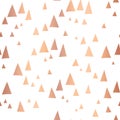 Scattered rose gold foil triangles vector pattern
