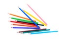 scattered set of color pencils on a white background Royalty Free Stock Photo