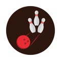 Scattered skittle and bowling ball game recreational sport block flat icon design