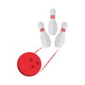 Scattered skittle and bowling ball game recreational sport flat icon design