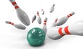 Scattered skittle and bowling ball Royalty Free Stock Photo