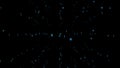 Scattered snow on blue snowflakes in the night sky. Animation of flying snow, top view. 3D.4K. Isolated black background Royalty Free Stock Photo