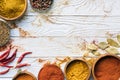 Scattered spices and glasses with spices