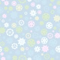 Scattered sprocket-wheels, gear silhouettes seamless pattern, pastel colors. Children`s design. Seamless pattern silhouette cut g