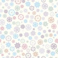 Scattered sprocket-wheels, gear silhouettes seamless pattern, pastel colors. Children`s design. Seamless pattern silhouette cut g