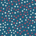 Scattered stars seamless pattern in colors of American flag red, blue and white. United States Independence Day 4th of July or Royalty Free Stock Photo