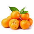 scattered tangerine leaves on a white background. -