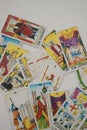 Tarot cards on the white surface. Vertical image. Royalty Free Stock Photo