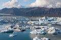 Scattered white melting icebergs near Jokulsarlon.