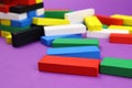 Scattered wooden colored blocks tower game Royalty Free Stock Photo