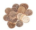 Scattering of coins close up Royalty Free Stock Photo