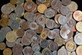 Scattering of coins from different countries and continents. Background image