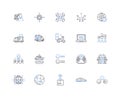 Scattering line icons collection. Reflection, Diffraction, Dispersion, Absorption, Interference, Refraction