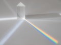 Scattering of a ray of sunlight white light through a prism creating refraction