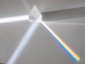 Scattering of a ray of sunlight white light through a prism creating refraction