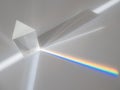 Scattering of a ray of sunlight white light through a prism creating refraction