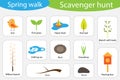 Scavenger hunt, spring walk, different colorful pictures for children, fun education search game for kids, development for