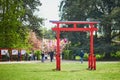SCEAUX, FRANCE - APRIL 18, 2022: Red tori gates in Parc de Sceaux near Paris, France
