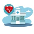 Sceen facade hospital and heartbeat icon