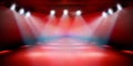 Stage podium during the show. Red background. Vector illustration. Royalty Free Stock Photo
